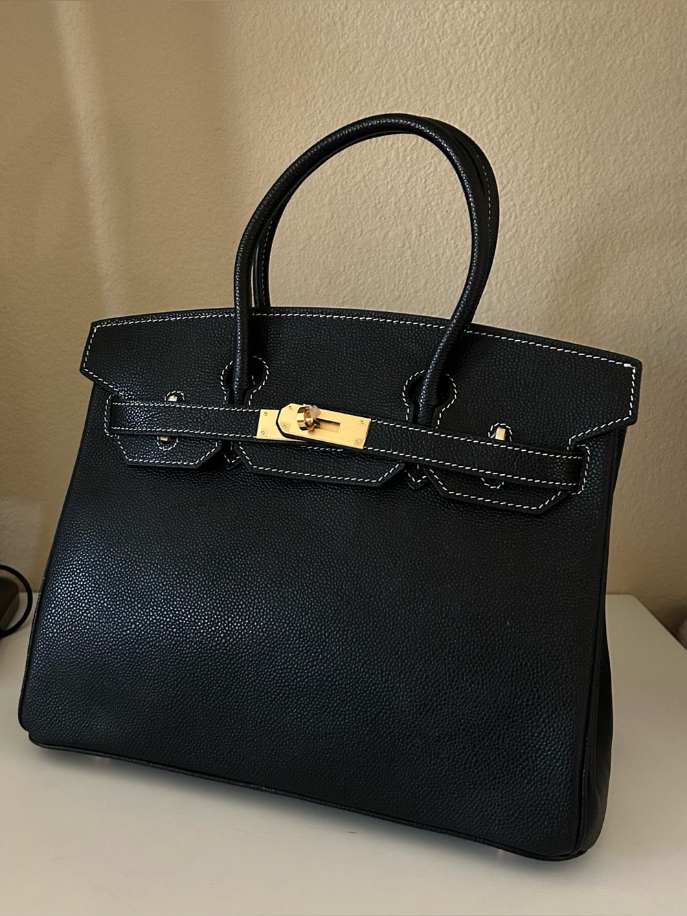 30cm Gold on Black Leather Satchel BK Style